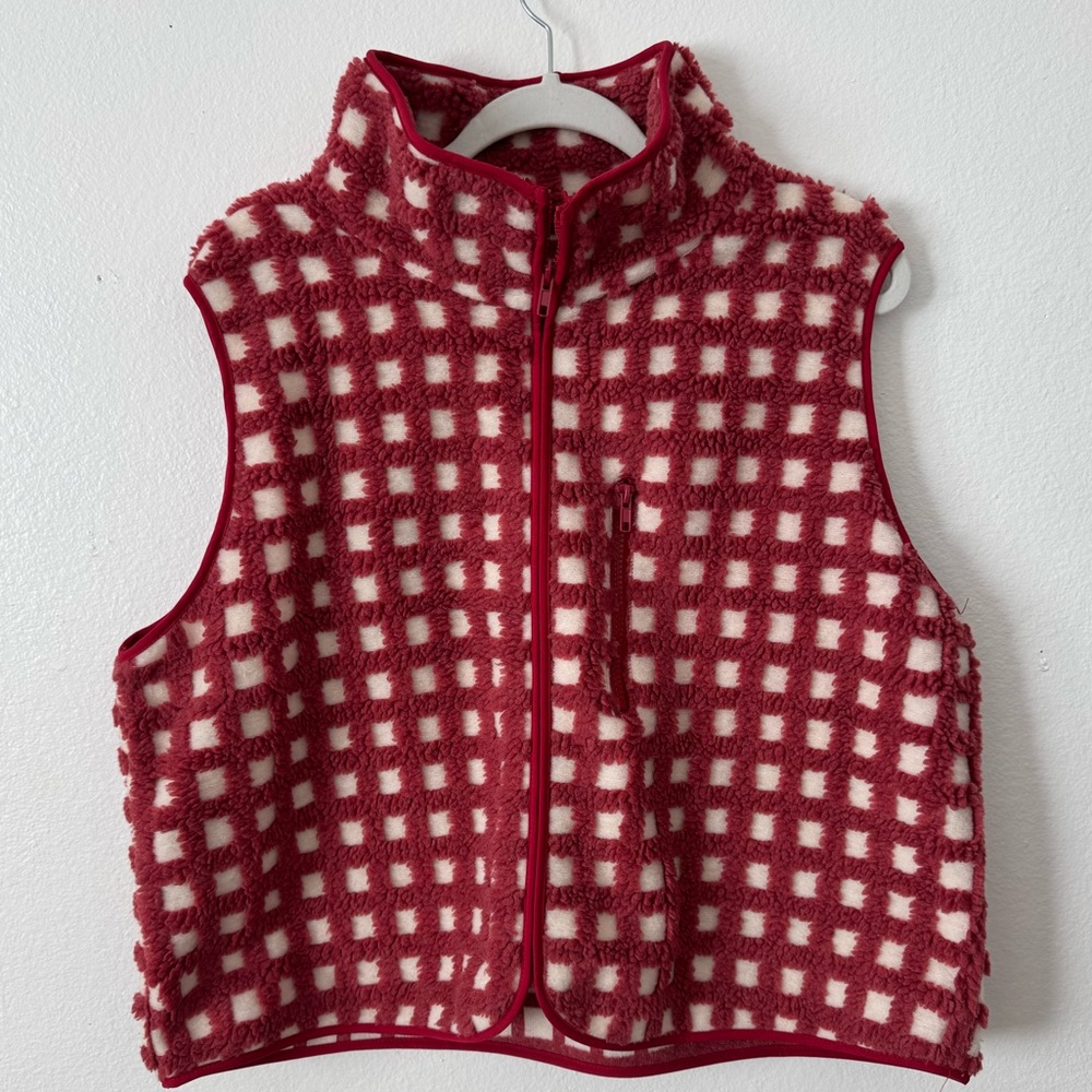 Red Checkered Fleece Vest